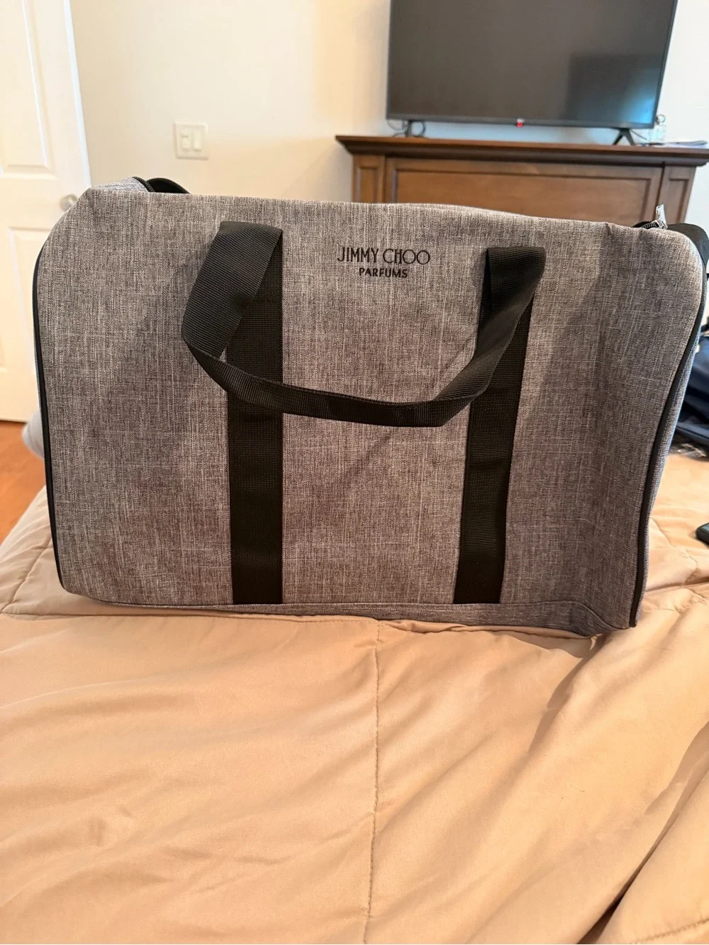 Jimmy Choo Gray Duffel Tote with Black Straps